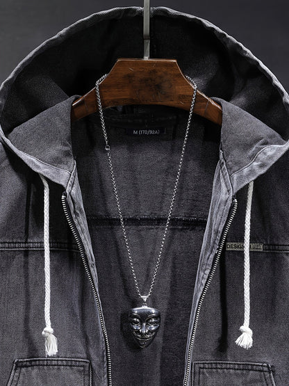 Jeansweste mit Kapuze Grau Unisex ärmellos Reißverschluss