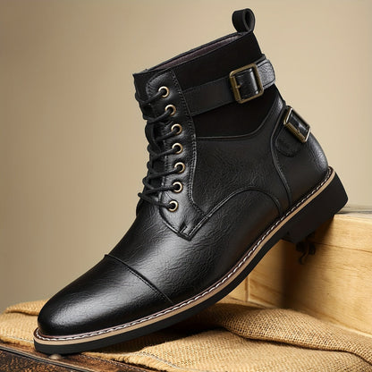 Herren Schnürstiefel Hoher Schaft mit Schnallenakzent Cap-Toe
