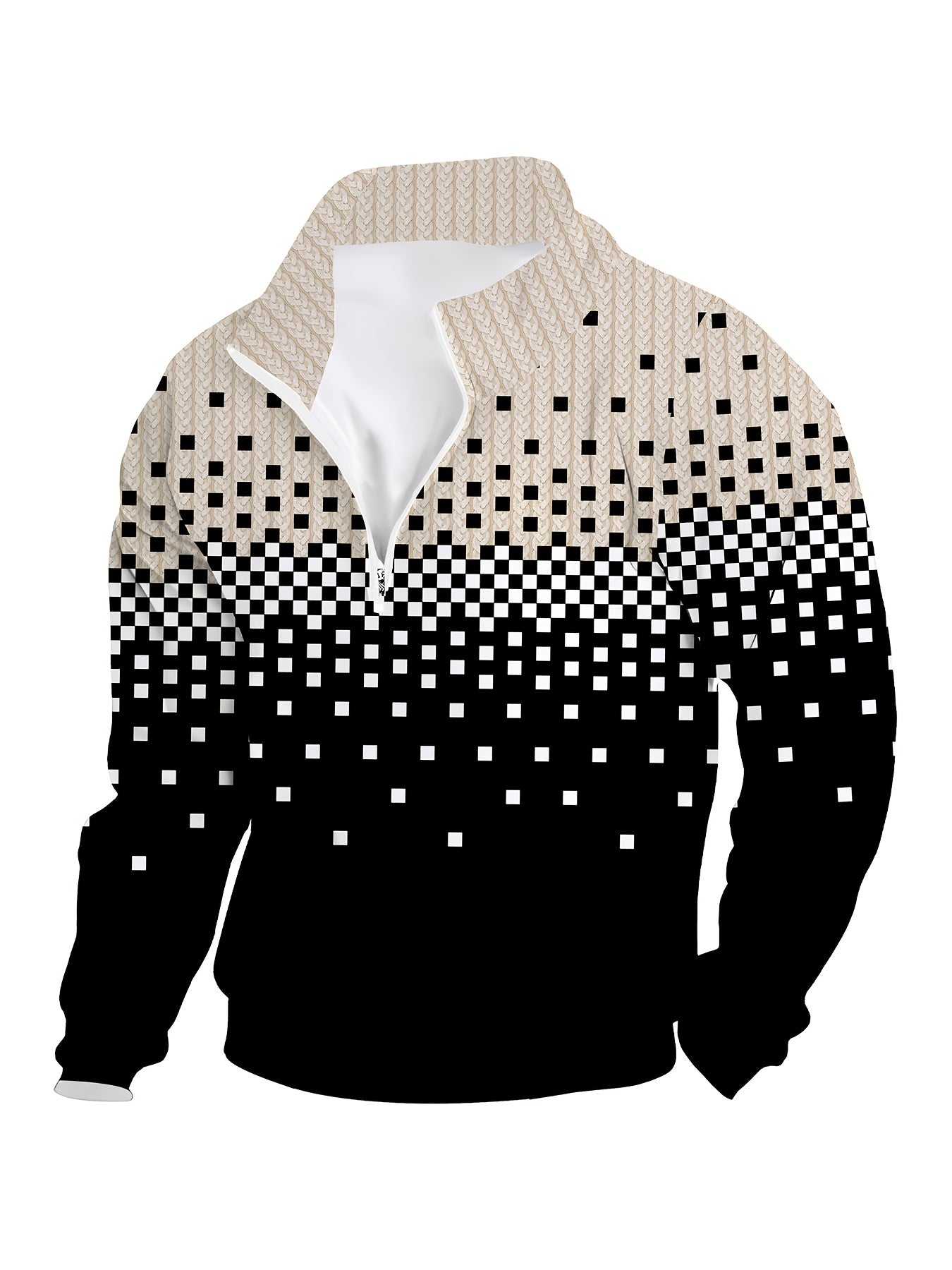 Herren Halb-Reißverschluss Pullover mit Farbverlauf und Muster, Langarm