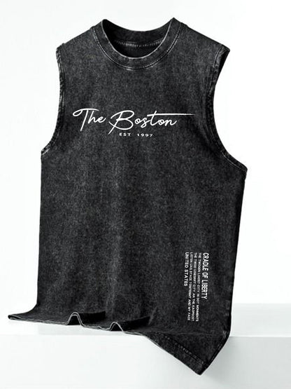 Herren Streetstyle ärmelloses Tanktop mit vertikalem Print – Urban Look für Freizeit & Fitness