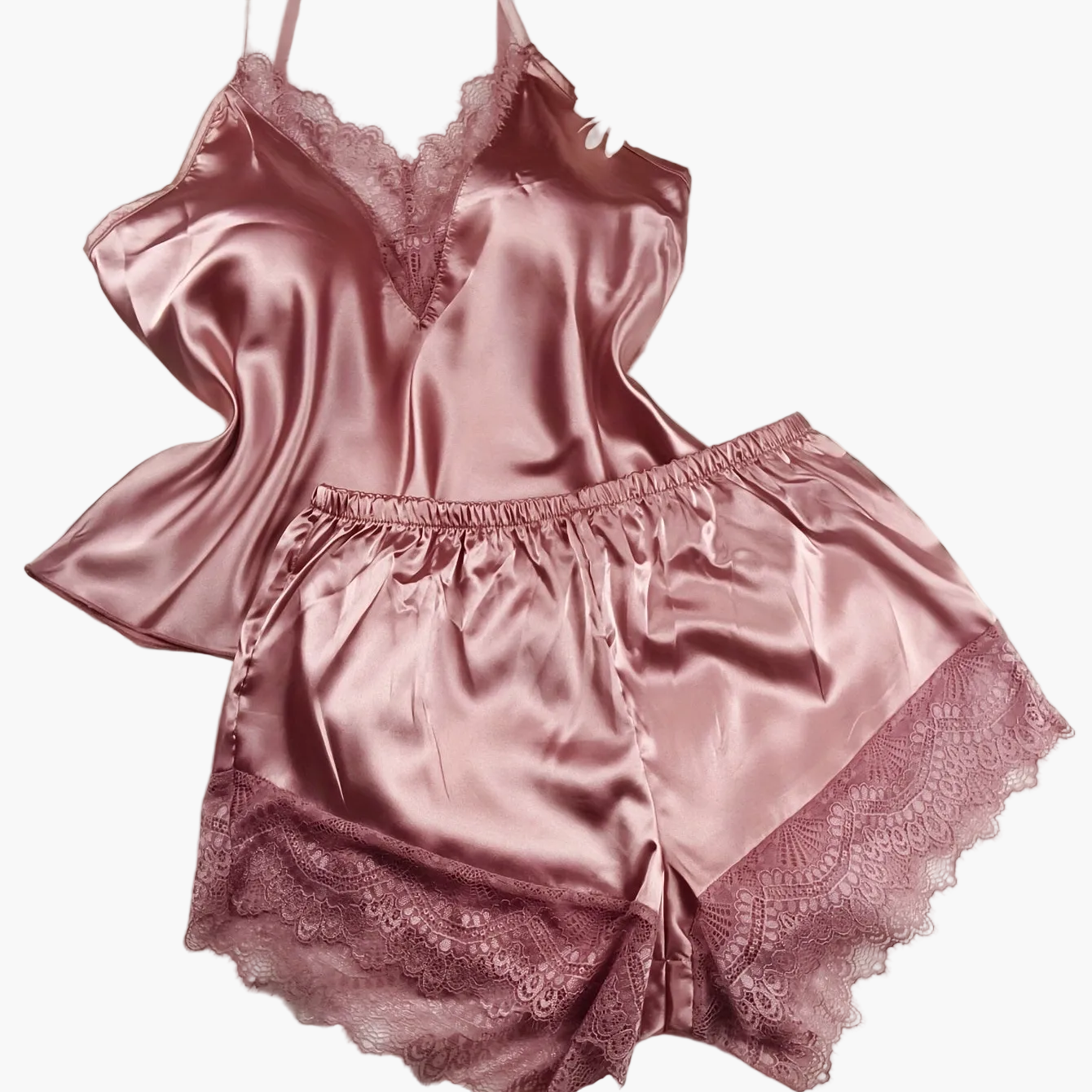 Damen Satin Pyjama Set mit Spitze – Verführerischer Loungewear Stil für Zuhause und gemütliche Nächte
