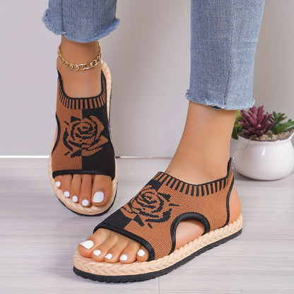 Damen Casual Sandalen mit Blumenmuster – Bequeme Sommerschuhe mit offener Zehenpartie