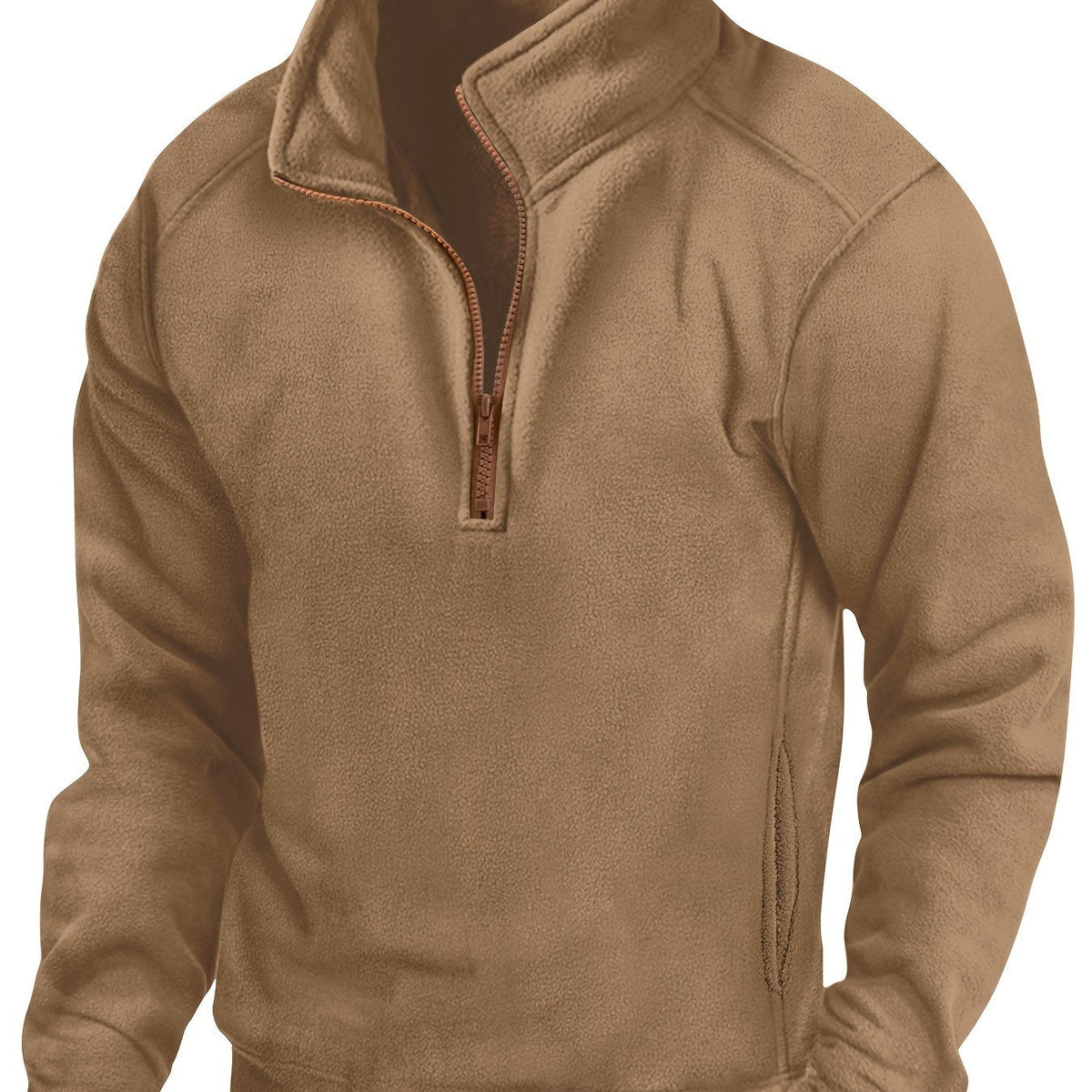 Fleece Pullover Herren mit Reißverschluss Stehkragen, Warm & Bequem