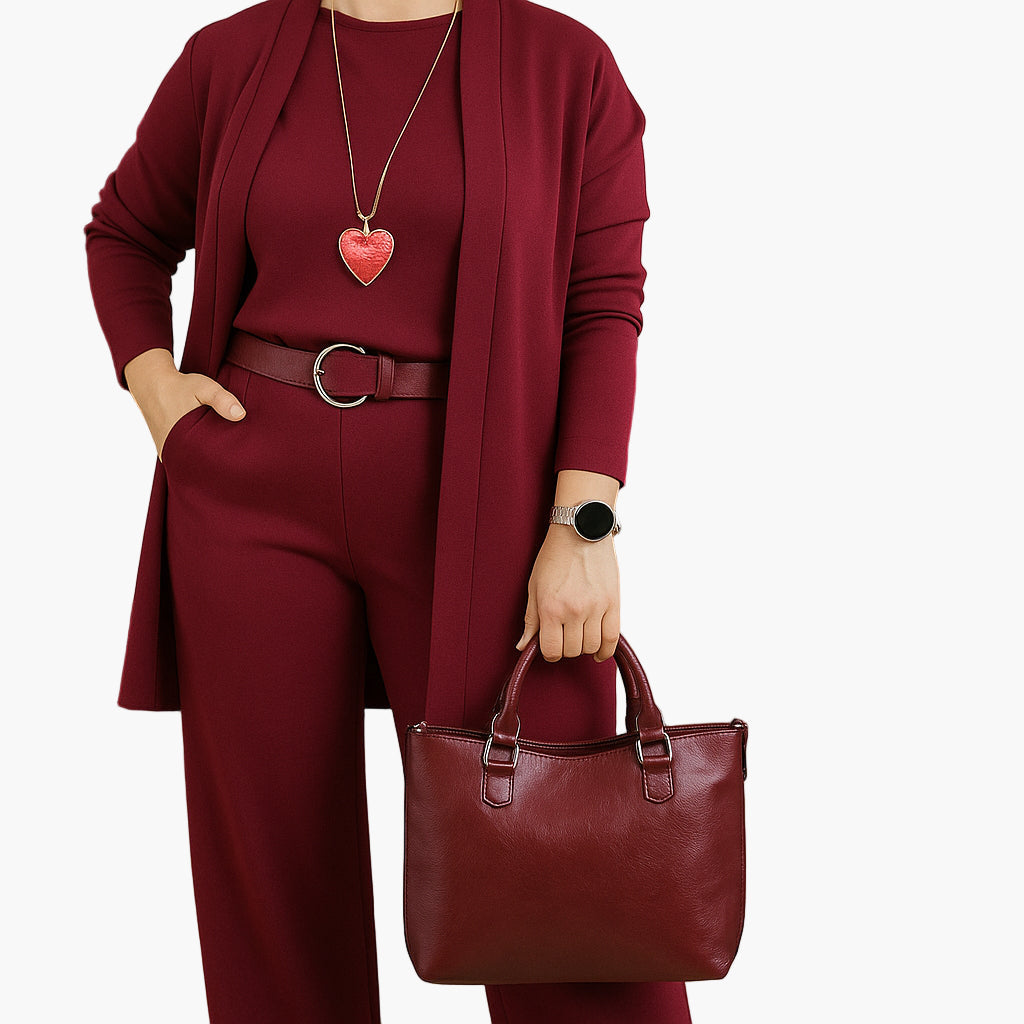 Damen 3-Teiliges Elegant & Komfort Set – Business & Freizeit Outfit mit Cardigan, Top & Hose