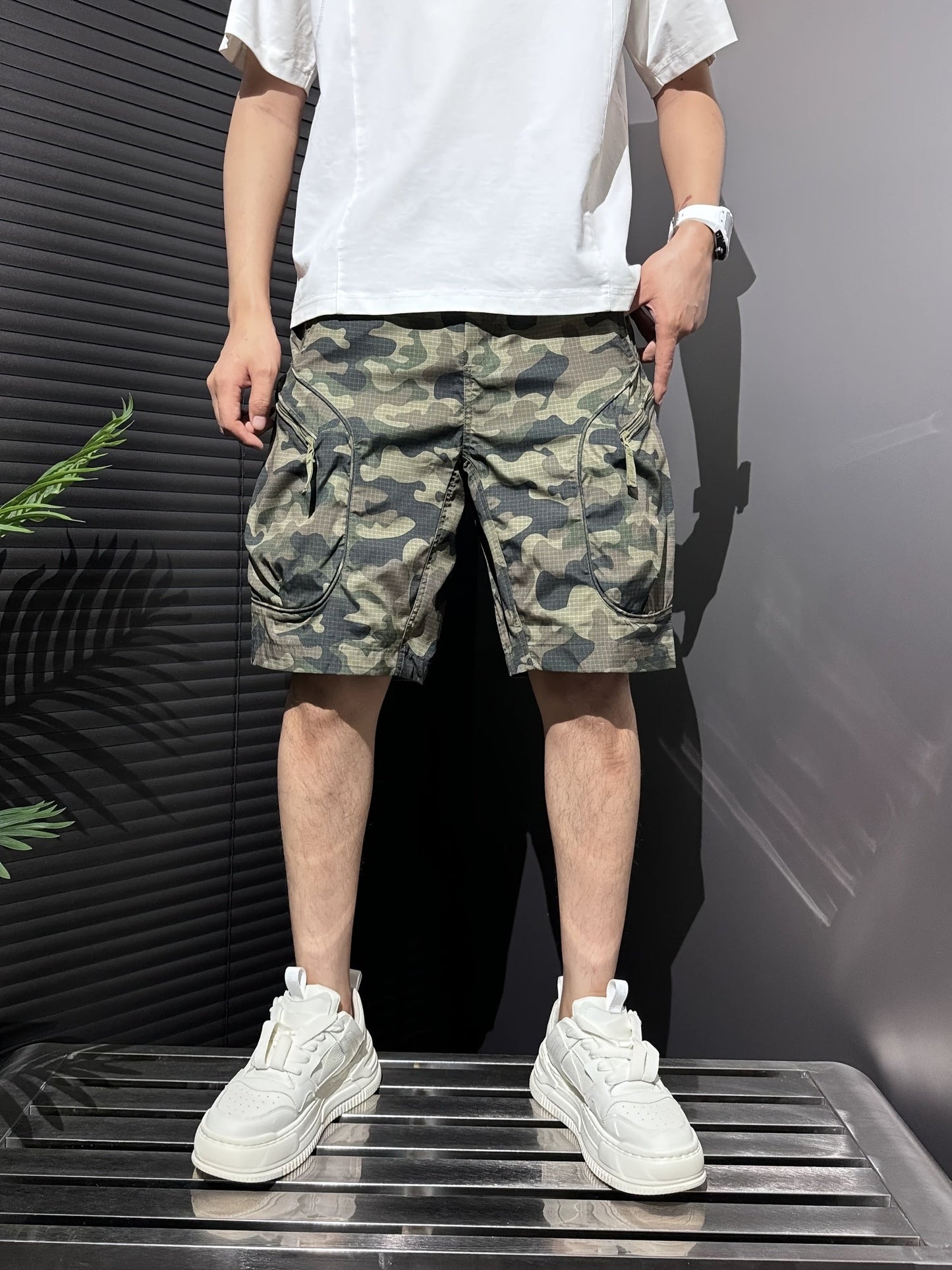 Herren Utility Cargo Shorts mit Reißverschlusstaschen – Urban Athleisure Style