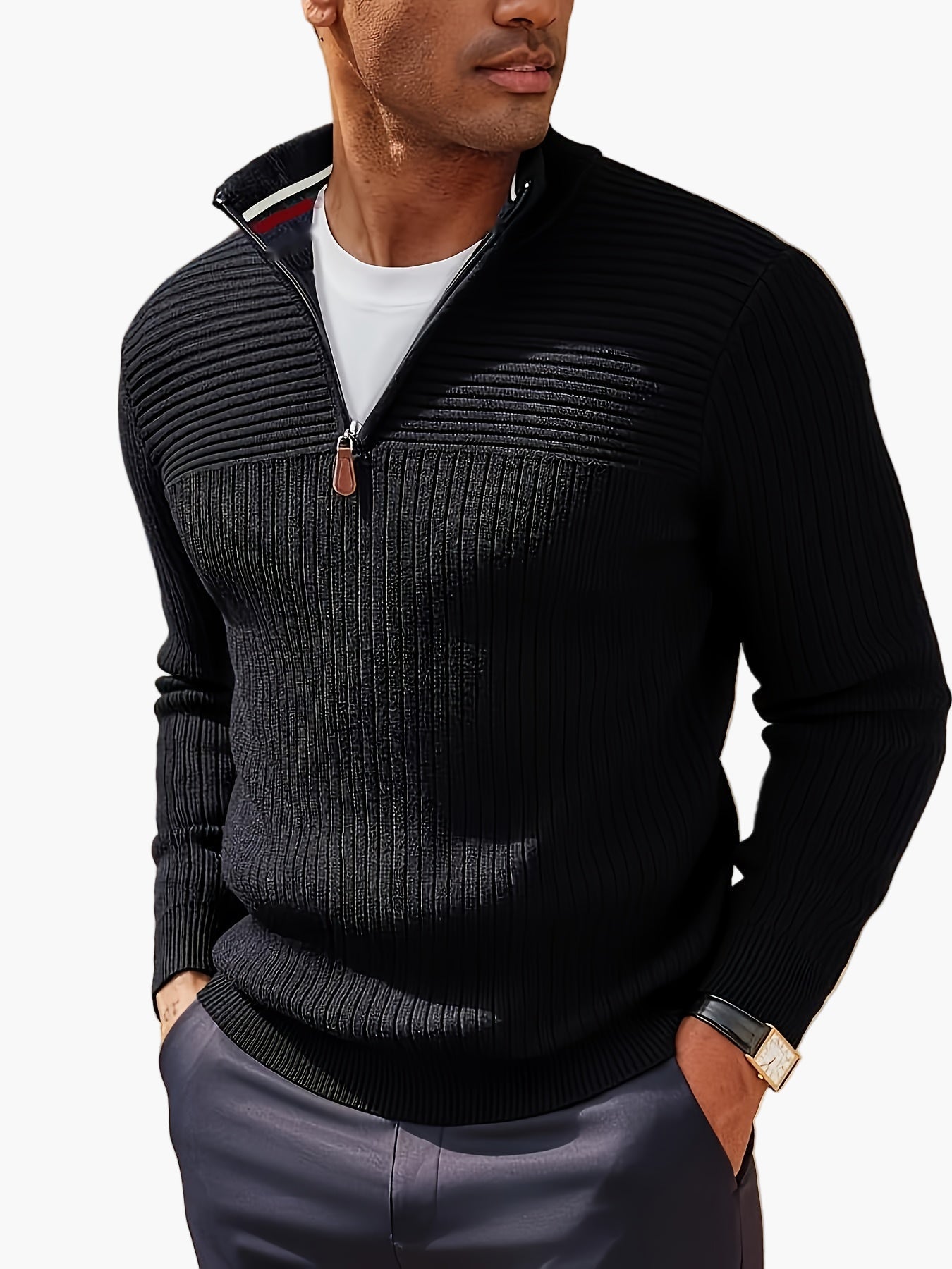 Herren Strickpullover mit halbem Reißverschluss – Lässiger Stil für Herbst und Winter