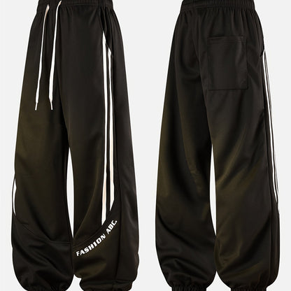 Herren Streetwear Jogginghose mit weitem Bein und Streifen – Urban Style Freizeit Trainingshose