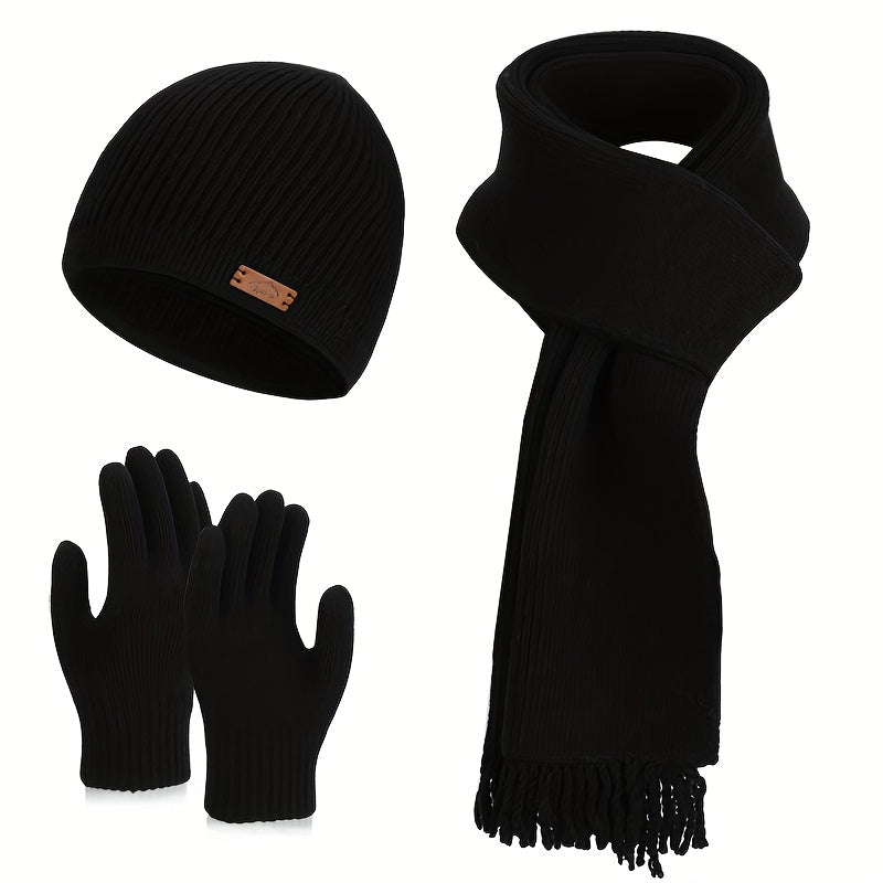 Unisex Winter Strickset: Warme Mütze, Schal und Handschuhe in Grün mit Touchscreen-Funktion