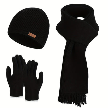 Unisex Winter Strickset: Warme Mütze, Schal und Handschuhe in Grün mit Touchscreen-Funktion
