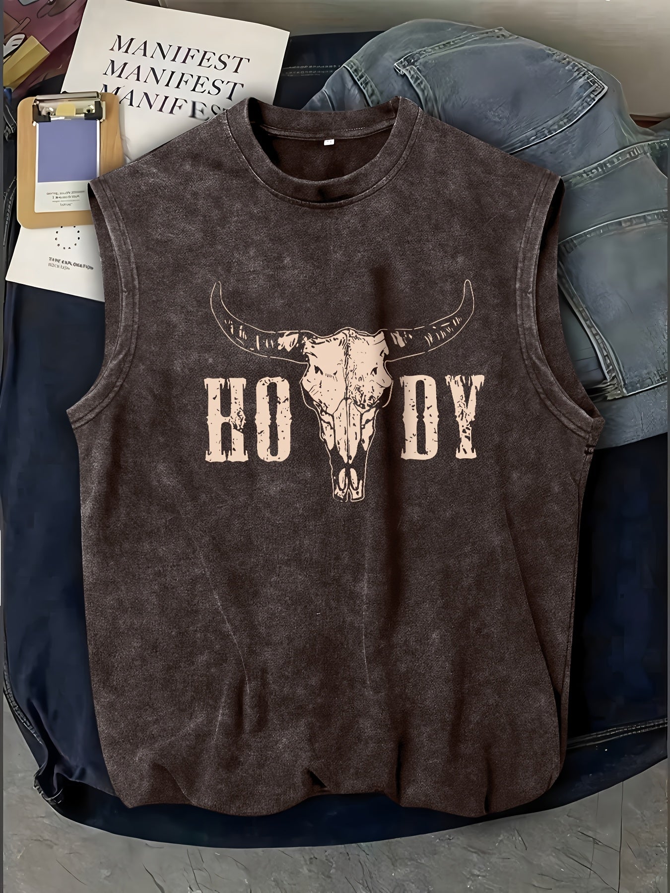 Herren Western Tanktop mit Print – Lässiges ärmelloses Shirt im Vintage-Stil für Freizeit & Festivals