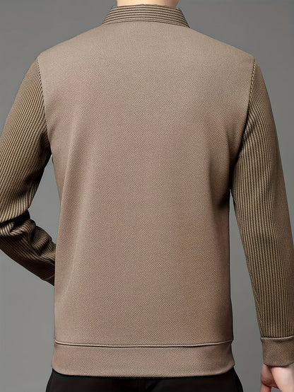 Herren Langarm Poloshirt gestreifter Kragen und Manschetten
