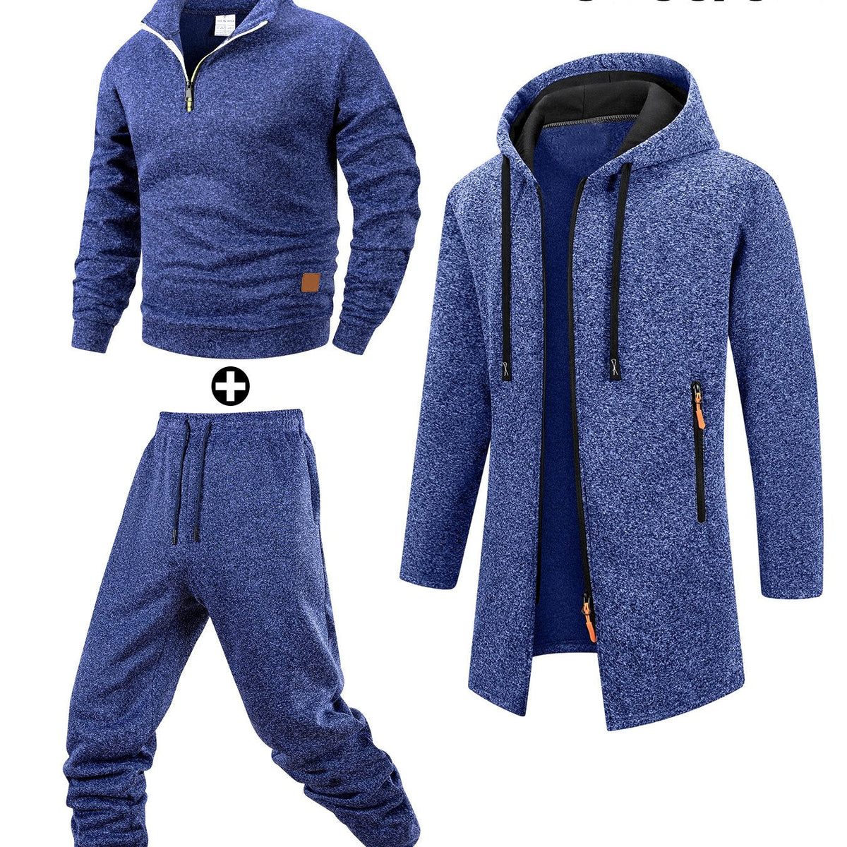 Herren 3-teiliges Sport Freizeit Set meliert: Pullover, Jogginghose & langer Cardigan mit Kapuze