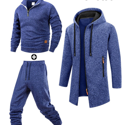 Herren 3-teiliges Sport Freizeit Set meliert: Pullover, Jogginghose & langer Cardigan mit Kapuze