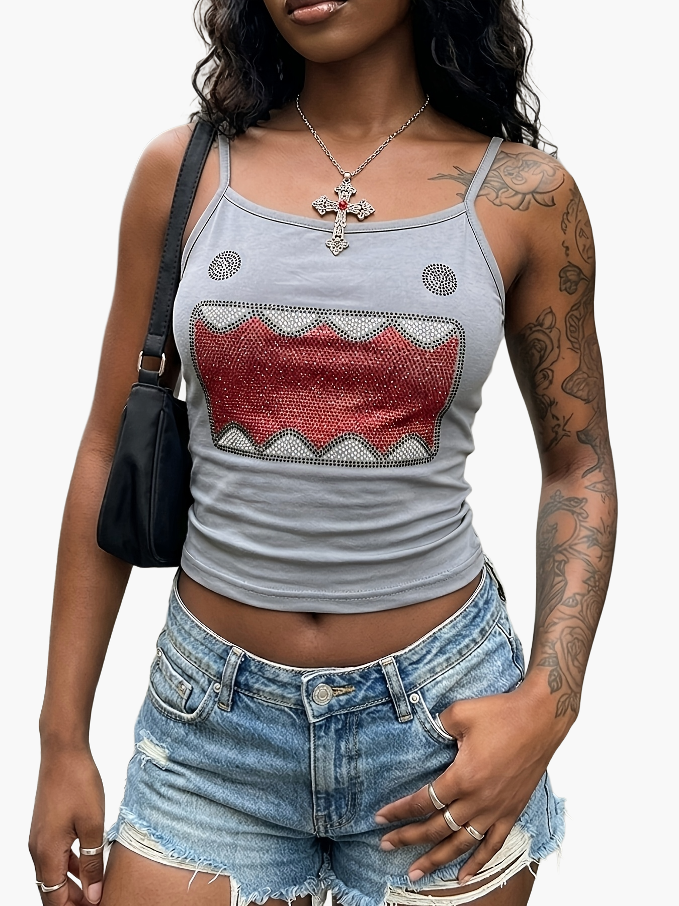 Damen Y2K Streetwear Tanktop mit Cartoon-Motiv und Ripped Jeans – Trendiges Urban Style Outfit