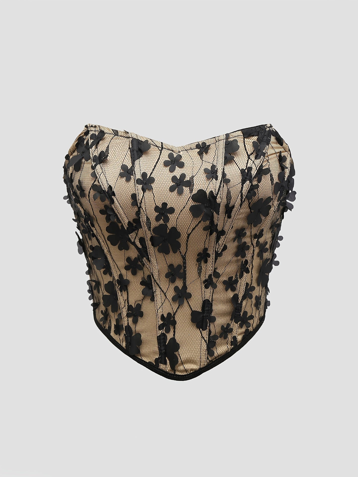 Damen Korsett Top mit 3D Blumenstickerei und Herzausschnitt – Elegantes Party- und Abendoutfit