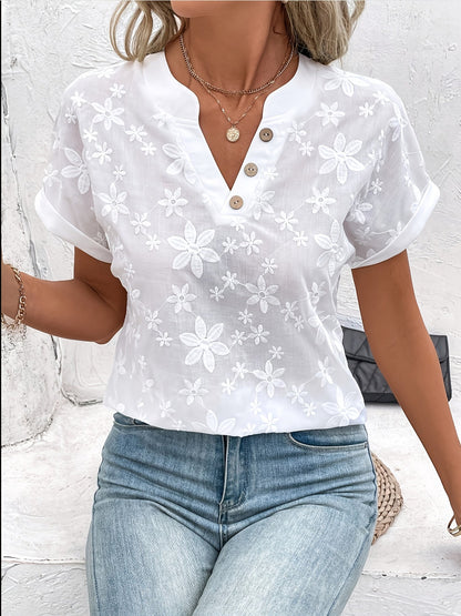 Damen Bluse mit Stickerei, Halbarm, Eleganter Sommer-Look, Freizeit & Alltag