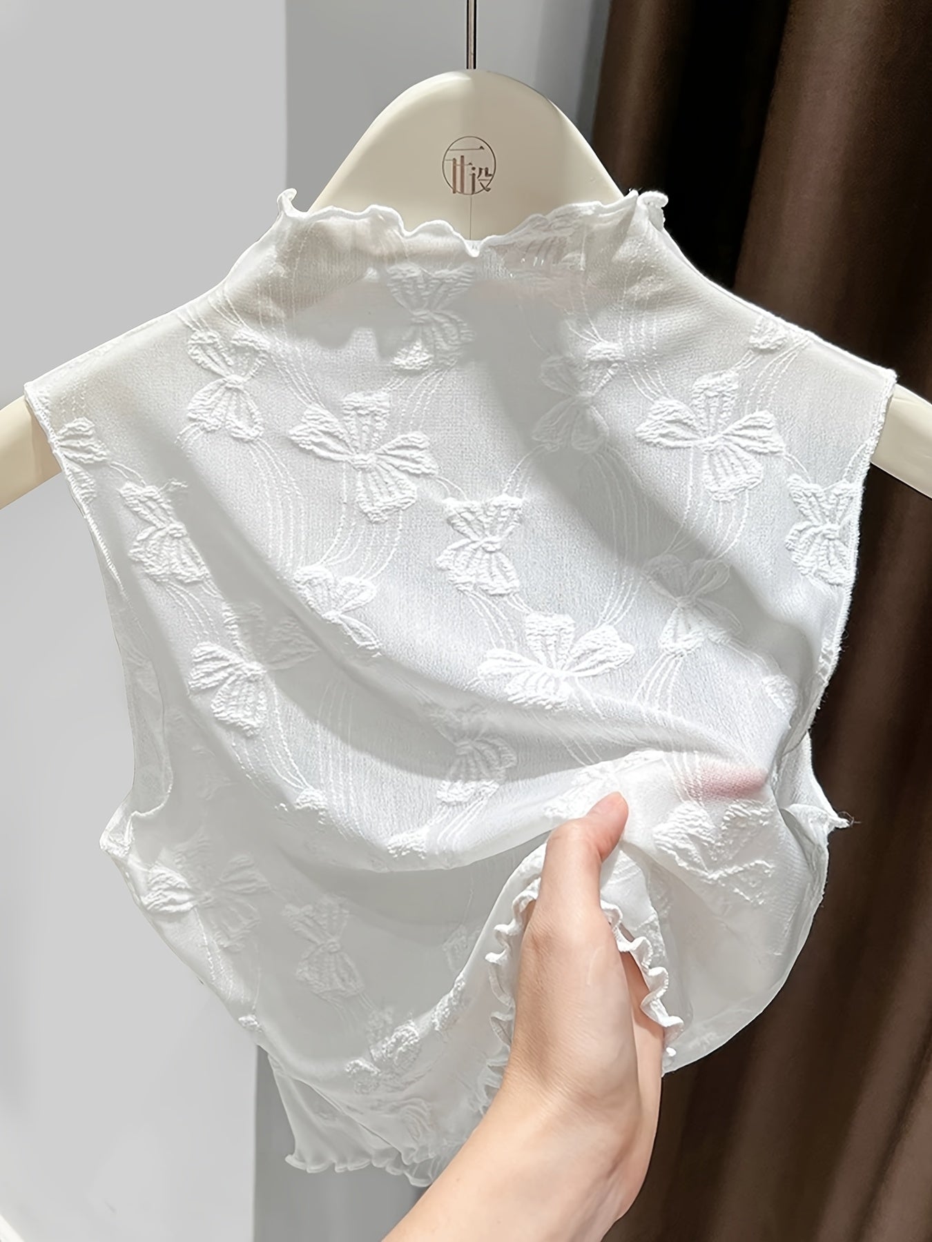 Damen Spitzen-Top mit Stehkragen und floraler Stickerei – Elegantes, ärmelloses Layering-Shirt