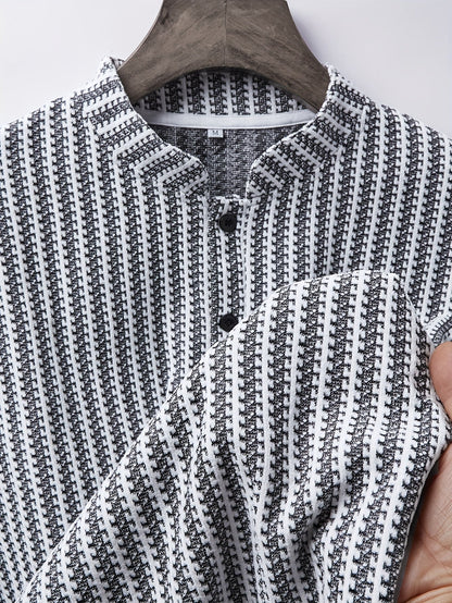 Herren Langarm Henley Shirt mit Streifenmuster – Stilvolles Freizeit- und Business-Oberteil