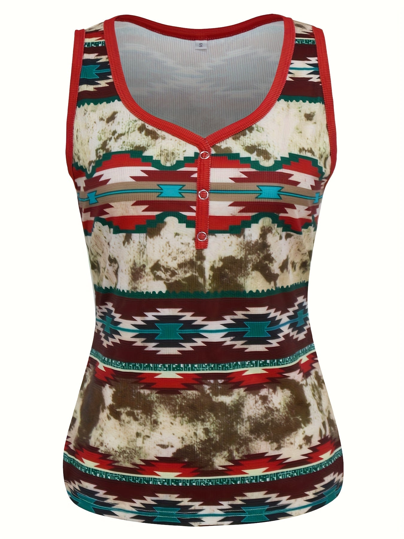 Damen Ethno-Style ärmelloses Top mit Knopfleiste – Boho Freizeitmode für den Sommer