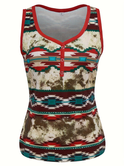 Damen Ethno-Style ärmelloses Top mit Knopfleiste – Boho Freizeitmode für den Sommer