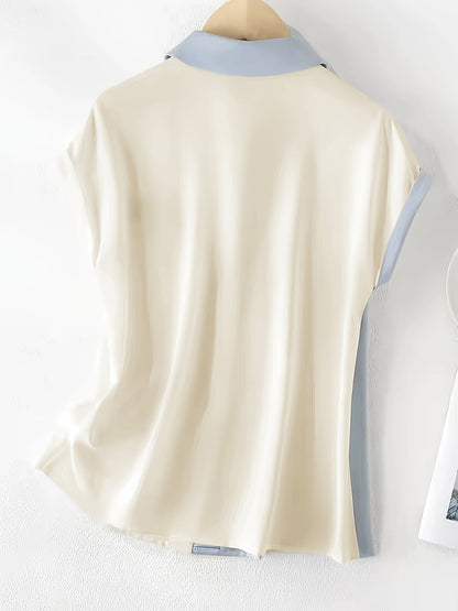 Damen Elegante Bluse im Colorblock-Design mit Knopfleiste – Sommermode, Ärmellos, Büro & Freizeit