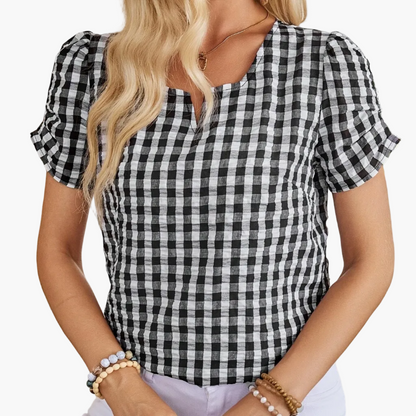 Damen Bluse im eleganten Vichy-Karo Stil mit Kurzarm – Perfekt für Freizeit und Alltag