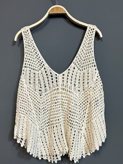 Damen Boho Häkel-Top mit Fransen und Perlen – Sommer Strandmode