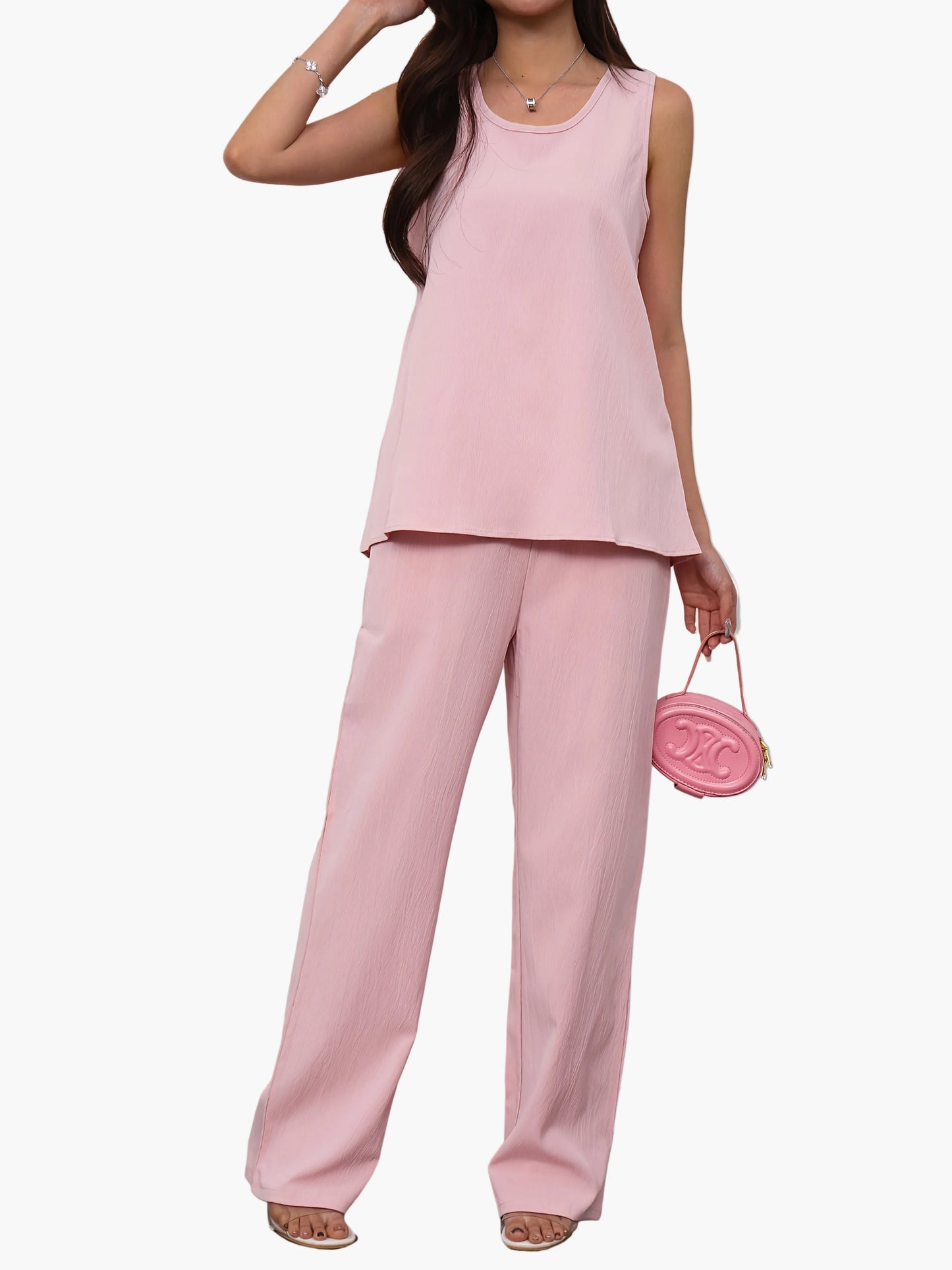 Damen Eleganter Zweiteiler Set – Weit geschnittenes Top und Hose, Ideal für Freizeit und Büro