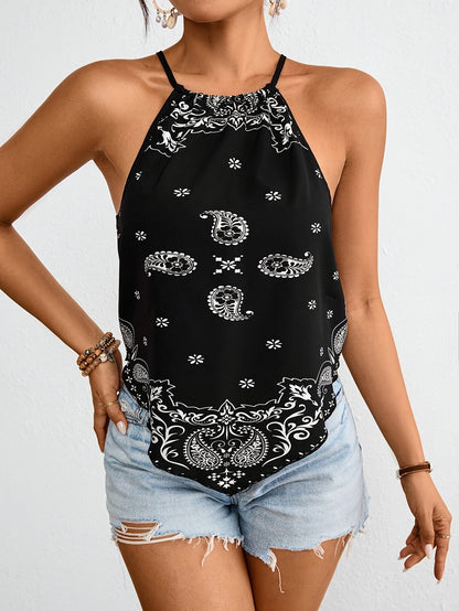 Damen Bandana-Top im Boho-Stil mit Paisley-Muster und Neckholder – Perfekt für Sommer und Festival