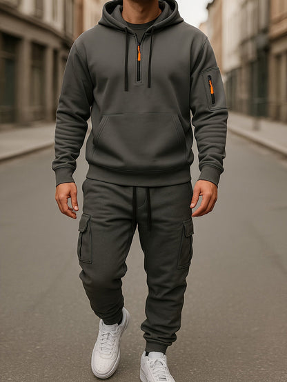 Herren Jogginganzug mit Hoodie & Cargo-Hose - Freizeitanzug mit Reißverschluss