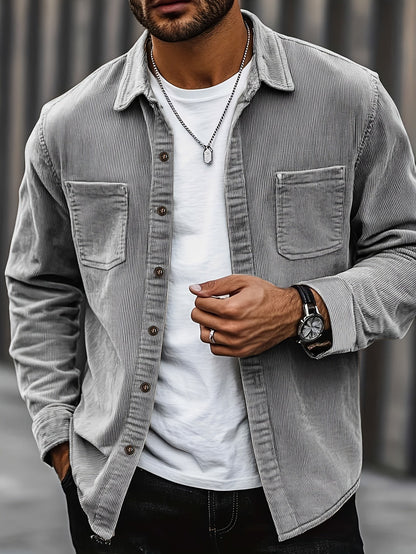 Herren Cordhemd Overshirt mit zwei Brusttaschen Langarm Freizeithemd
