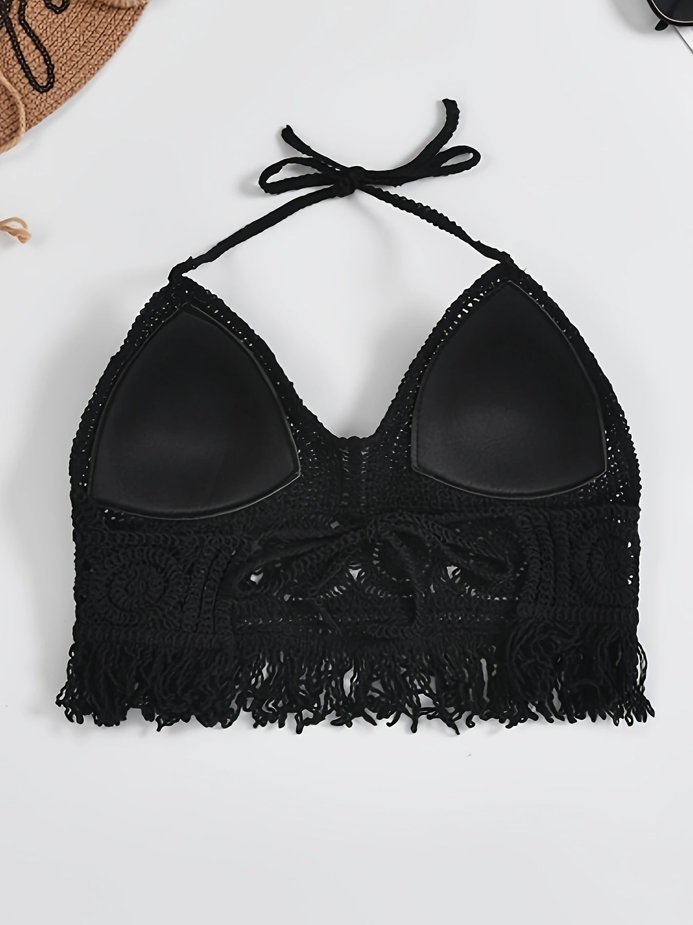 Damen Boho Häkel-Bralette Haltertop für Festivals und Strand