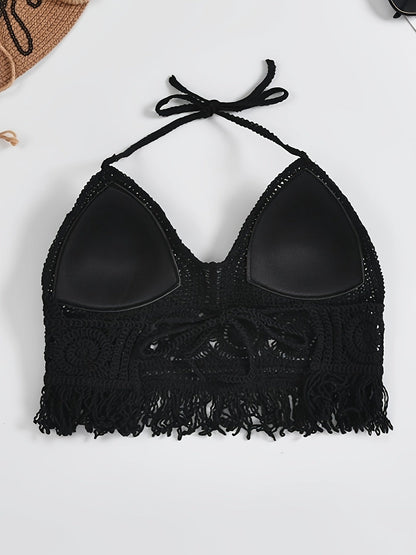 Damen Boho Häkel-Bralette Haltertop für Festivals und Strand
