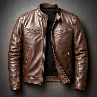 Herren Bikerjacke Grün mit Stehkragen und Reißverschlüssen