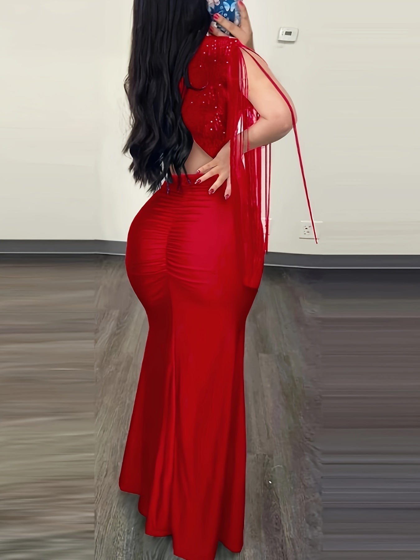 Damen Elegantes Abendkleid mit Fransen und Schlitz – Perfekt für festliche Anlässe