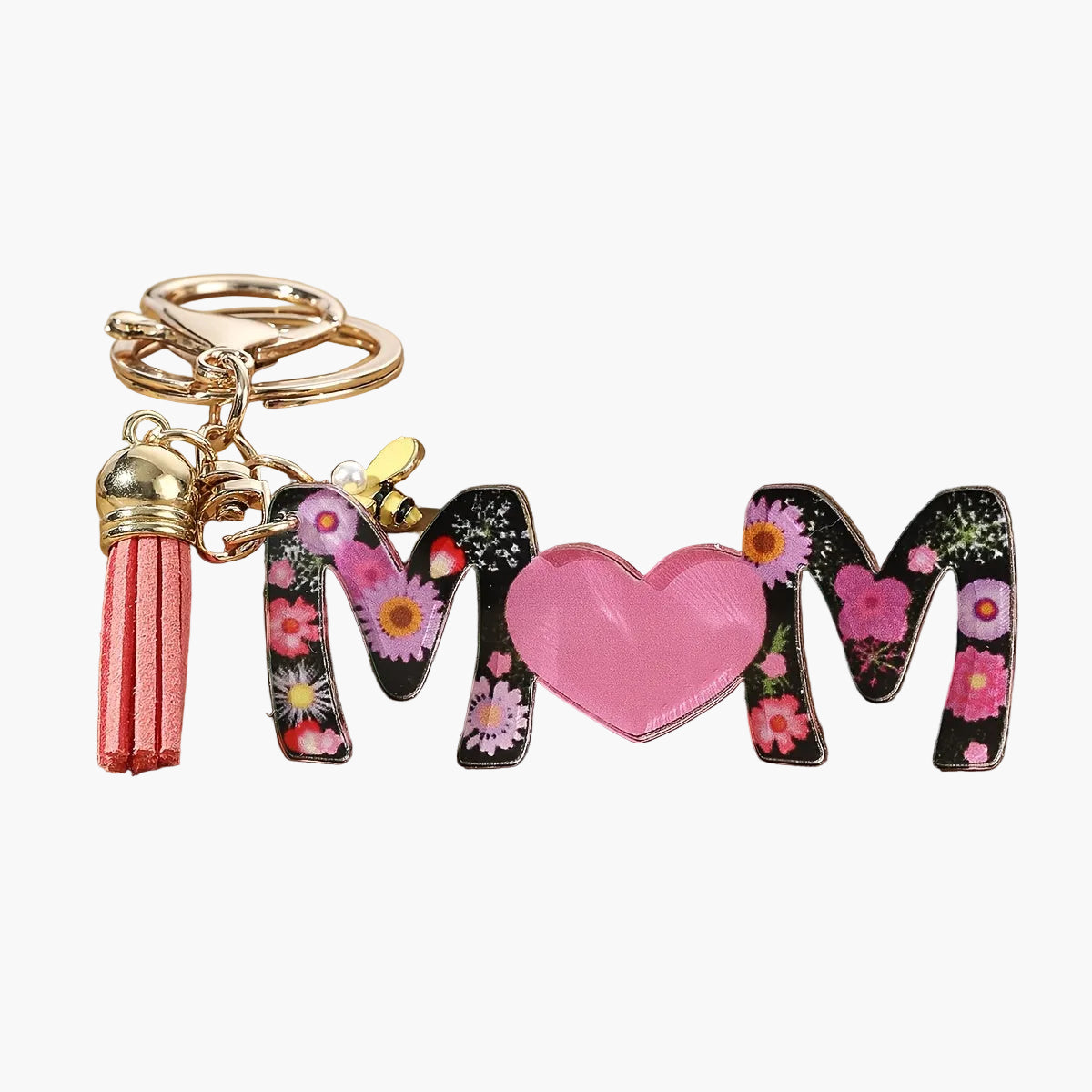 Schlüsselanhänger für Damen – Blumen MOM Herz – Modisches Muttertagsgeschenk