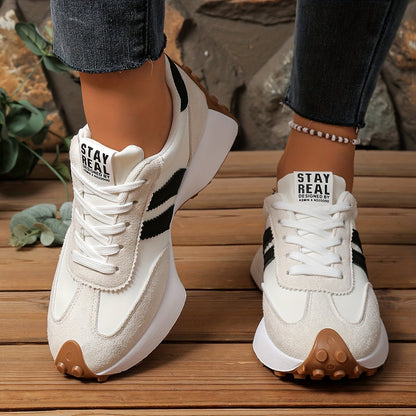 Damen Retro-Sneaker für Alltag und Freizeit – Stilvolle Low-Top Turnschuhe mit Streifen-Design