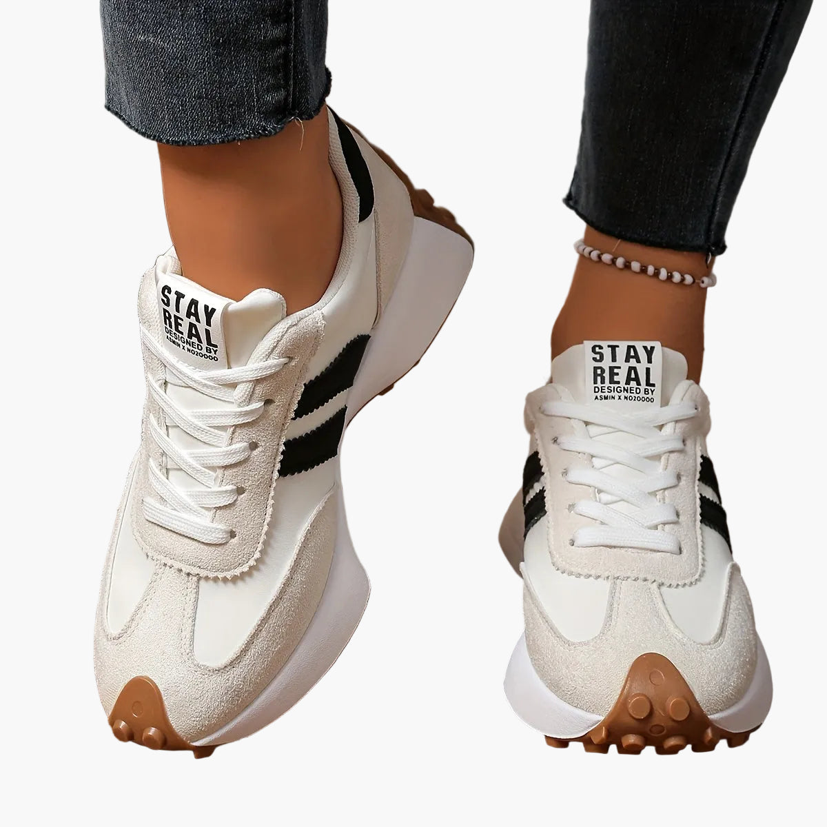 Damen Retro-Sneaker für Alltag und Freizeit – Stilvolle Low-Top Turnschuhe mit Streifen-Design