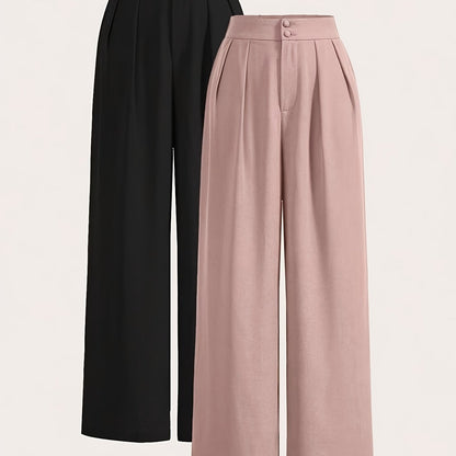 Damen Weite High-Waist Anzughose Elegant mit Bügelfalten Business & Freizeit