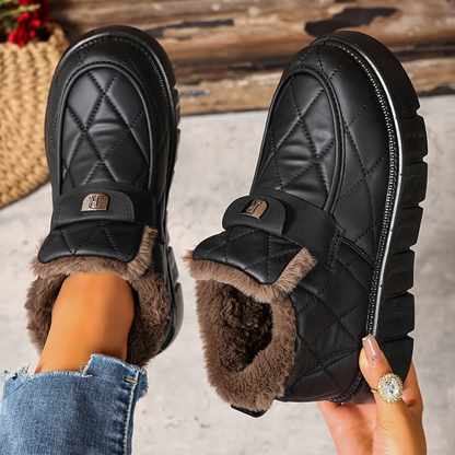 Damen Winterstiefeletten Schwarz Gesteppt mit Plüschfutter