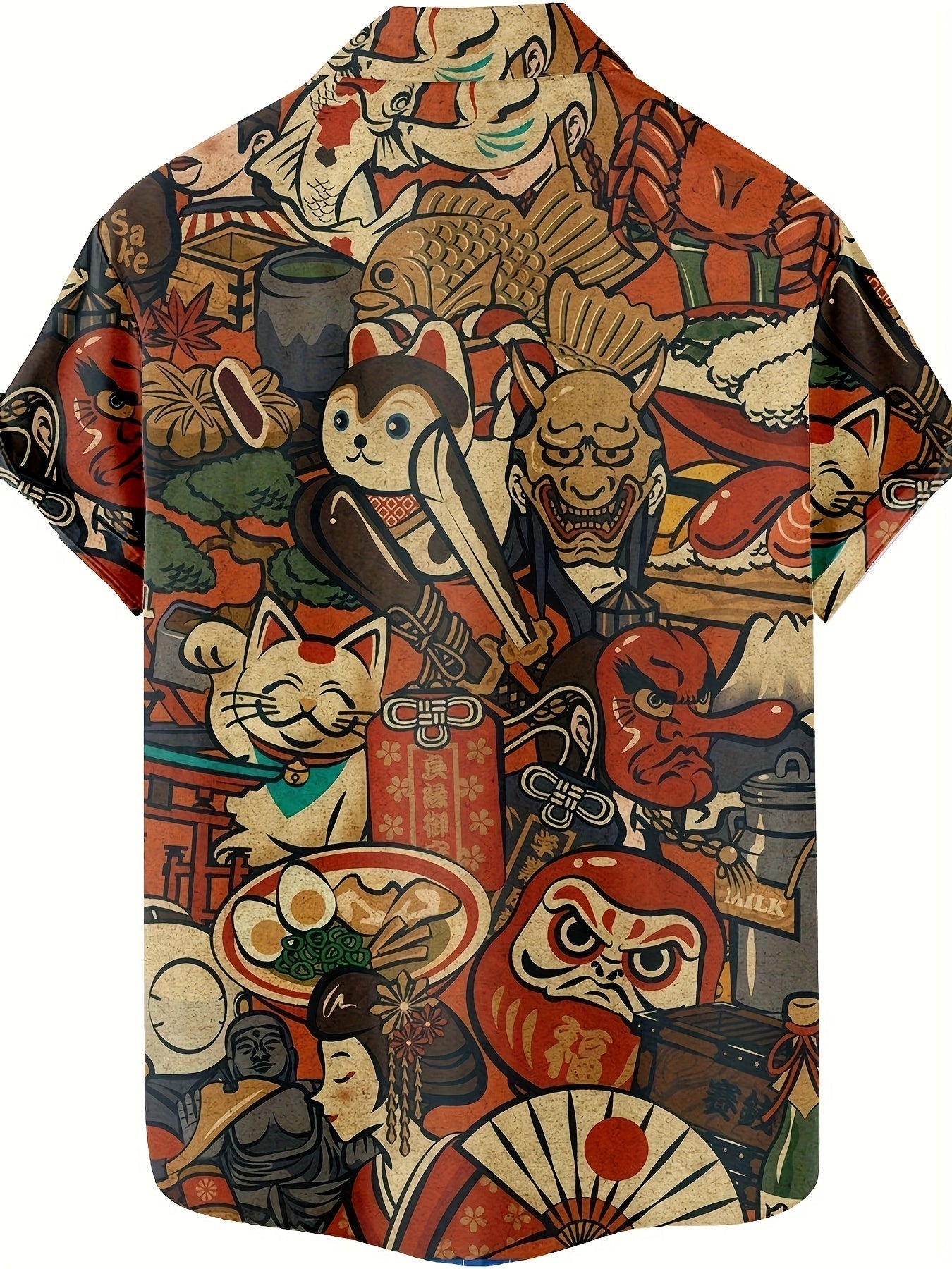 Herren Kurzarmhemd mit japanischem Grafikmuster – Streetwear Kunst Hemd