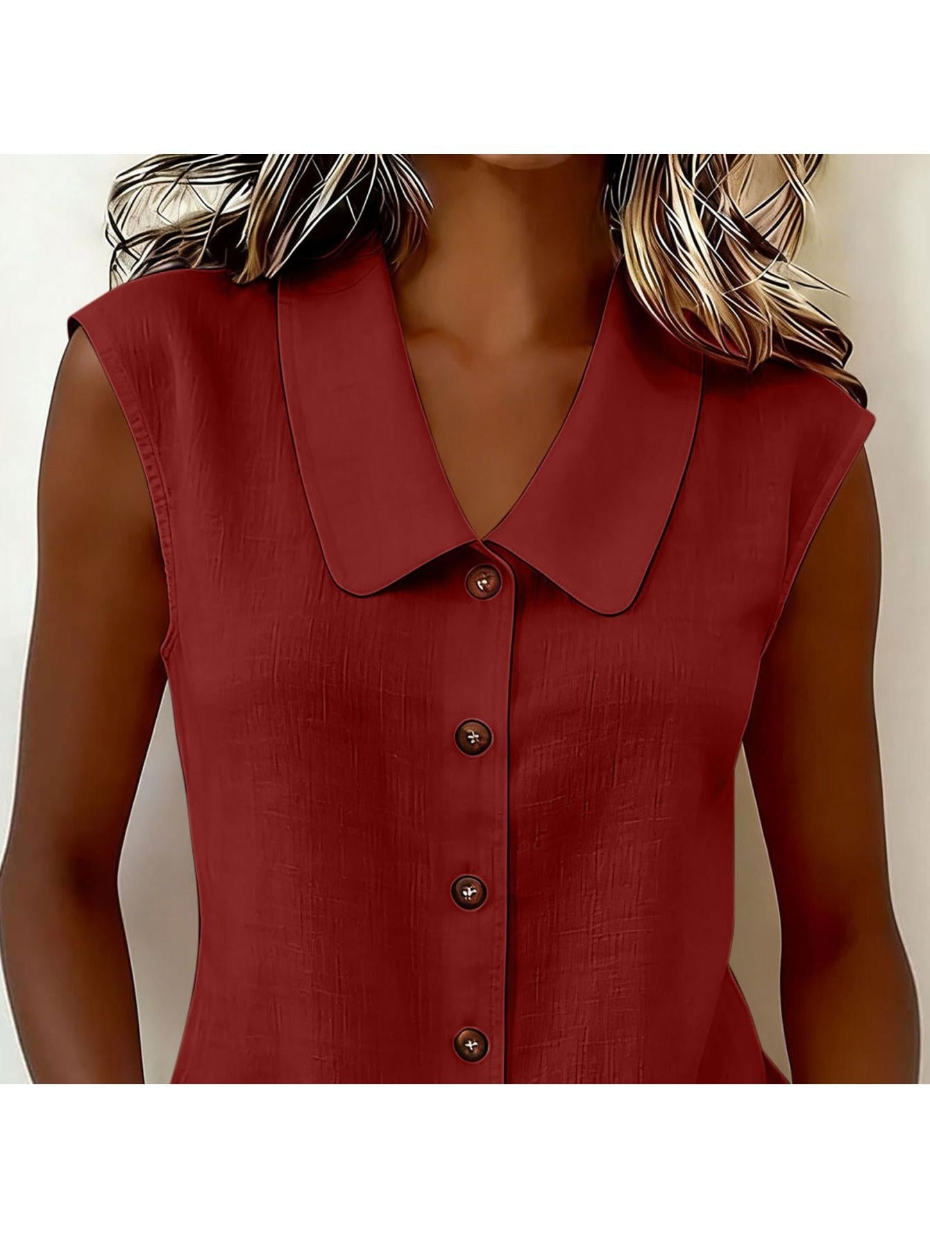 Damen Blusentop ohne Ärmel mit Knopfleiste und großem Kragen – Eleganter Freizeitstil für Alltag und Büro