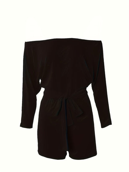 Damen Off-Shoulder Freizeit-Jumpsuit mit Taillengürtel – Eleganter Sommer Overall für Alltag und Urlaub