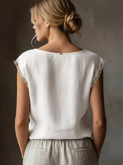 Damen Blusentop mit Spitze und elegantem Schnitt – Ärmellos, zeitloser Stil, vielseitig kombinierbar