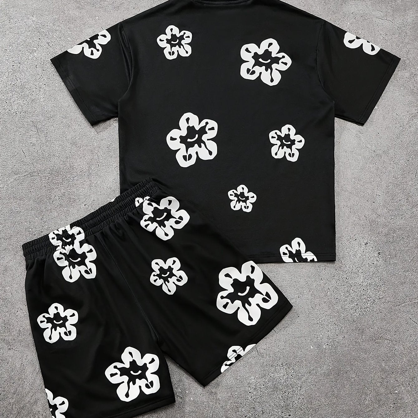 Herren Casual Set mit Blumenmuster – Freizeit Outfit mit T-Shirt und Shorts