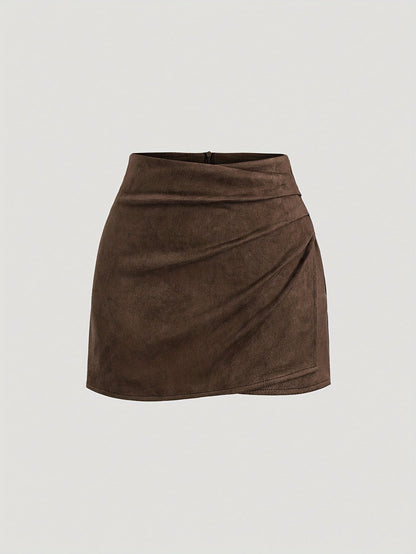 Damen Minirock mit Drapierung in Wildleder-Optik