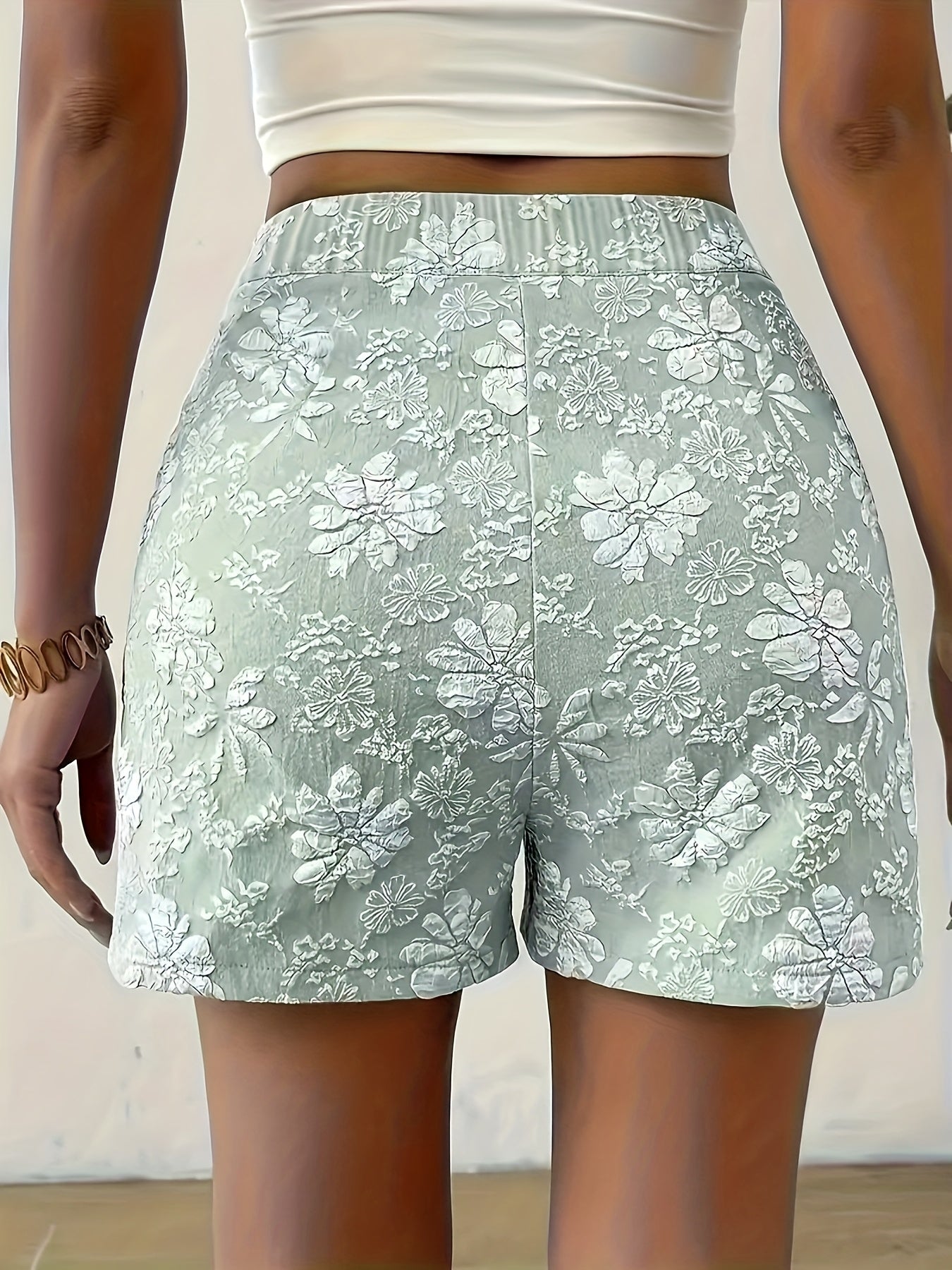 Damen Elegante High-Waist Shorts mit Blumenstickerei für Sommer
