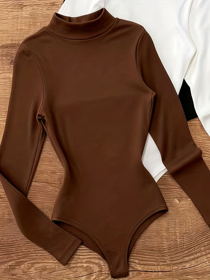 Damen Langarm Body Rollkragen Hochgeschlossener Bodysuit