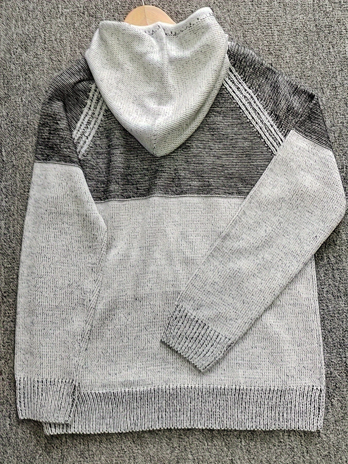 Herren Hoodie Strick-Optik mit Kapuze & Kängurutasche Grau-meliert