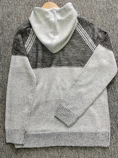 Herren Hoodie Strick-Optik mit Kapuze & Kängurutasche Grau-meliert